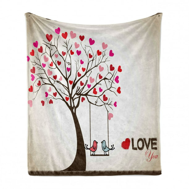 Cozy Plush for Indoor and Outdoor Use Pattern with Flying Birds Carrying Heart Branches Love Valentines Day Inspired Print 70 x 90 Ambesonne Birds Soft Flannel Fleece Throw Blanket Multicolor 